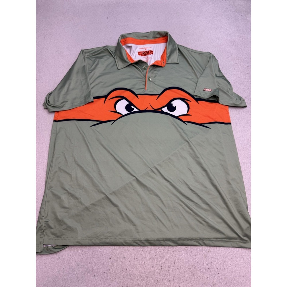 RSVLTS Polo Shirt Mens 2XL Green TMNT Cartoon Breakfast Balls Golf Performance